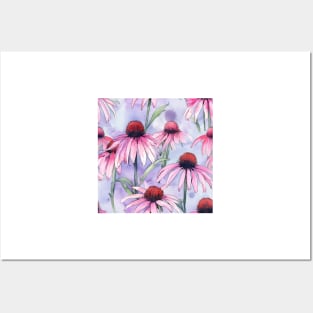 Watercolor Wildflower Purple Coneflower Pattern 1 Posters and Art